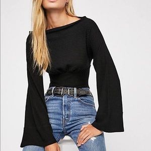 We The Free Wide Off-Shoulder, Thermal Bell Sleeve Top